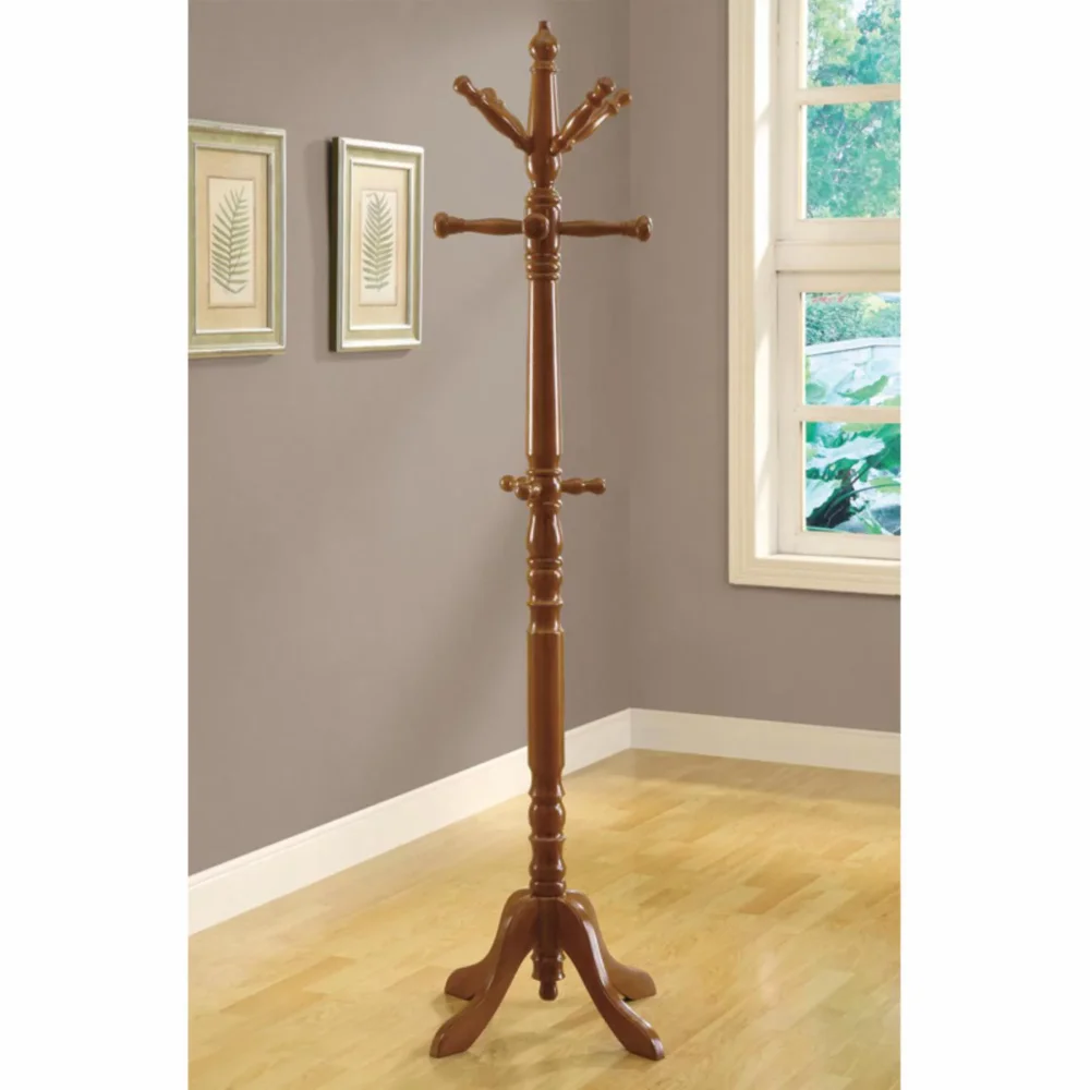 

Coat Rack, Hall Tree, Free Standing, 11 Hooks, Entryway, 73"H, Bedroom, Wood, Brown, Transitional