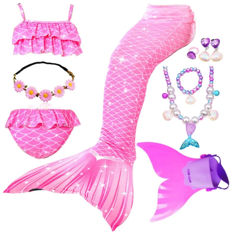 

Купальный костюм для девочек с хвостом Русалочки, детский купальник для косплея на Хэллоуин, Пляжное бикини с фантазией, с моноластом, плавник на день рождения