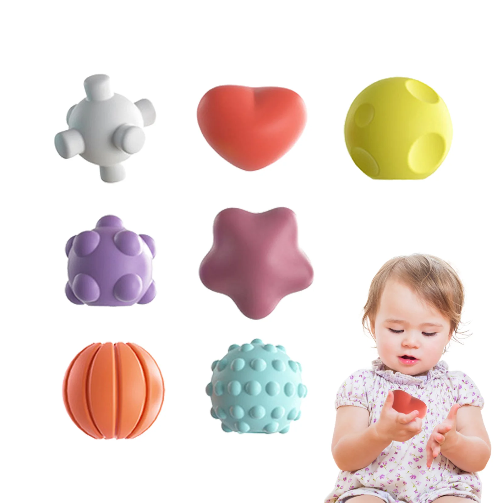 

Сенсорные шарики для малышей, массажные мягкие и текстурированные шарики, набор из 7 сенсорных игрушек, игрушки Монтессори для малышей 0-6-12 м...