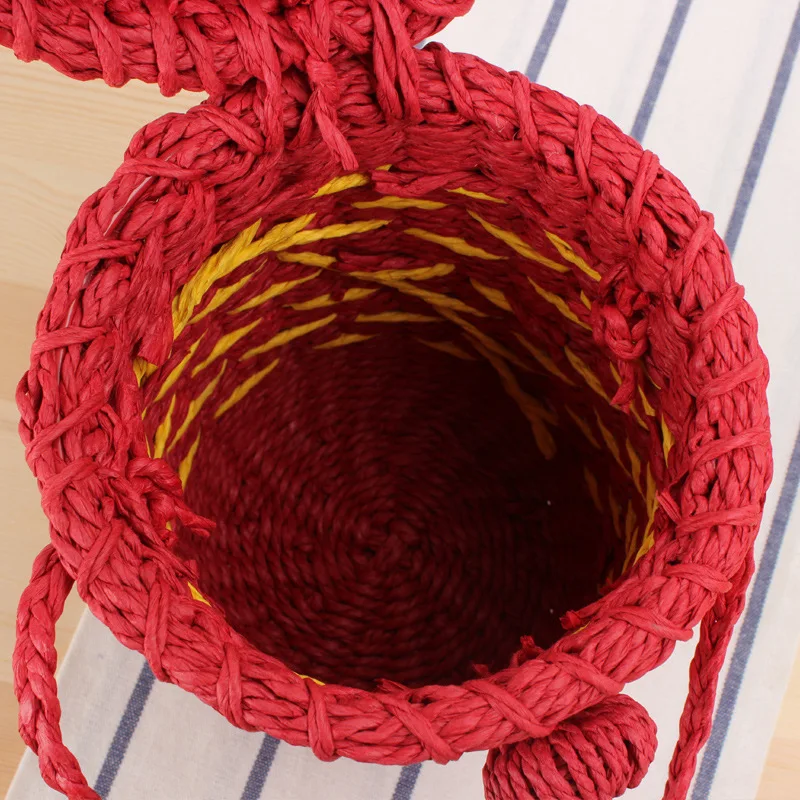 Bohemian Handmade Woven Rattan Beach Bag Funny Strawberry Straw Bags for Women Brands Bali Travel Shoulder Crossbody Bag Tote