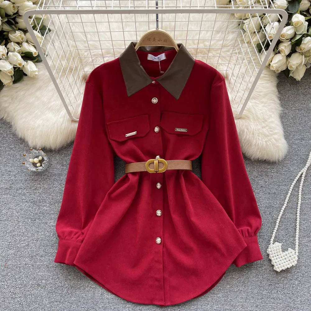 

Autumn and Winter New Hepburn Wind Design Sense Waist Long-sleeved Medium-length Lazy Loose Blouses