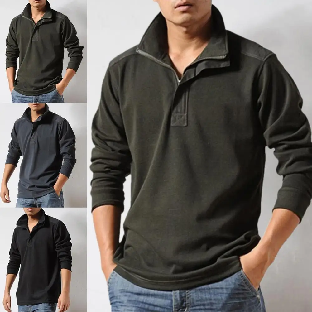 

Stylish Autumn Top Business Plus Size Soft Solid Color Buttons Men Polo Shirt