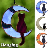 decorative pendants moon cat pattern hanging ornament wind chime for living room bedroom blueorangewhite
