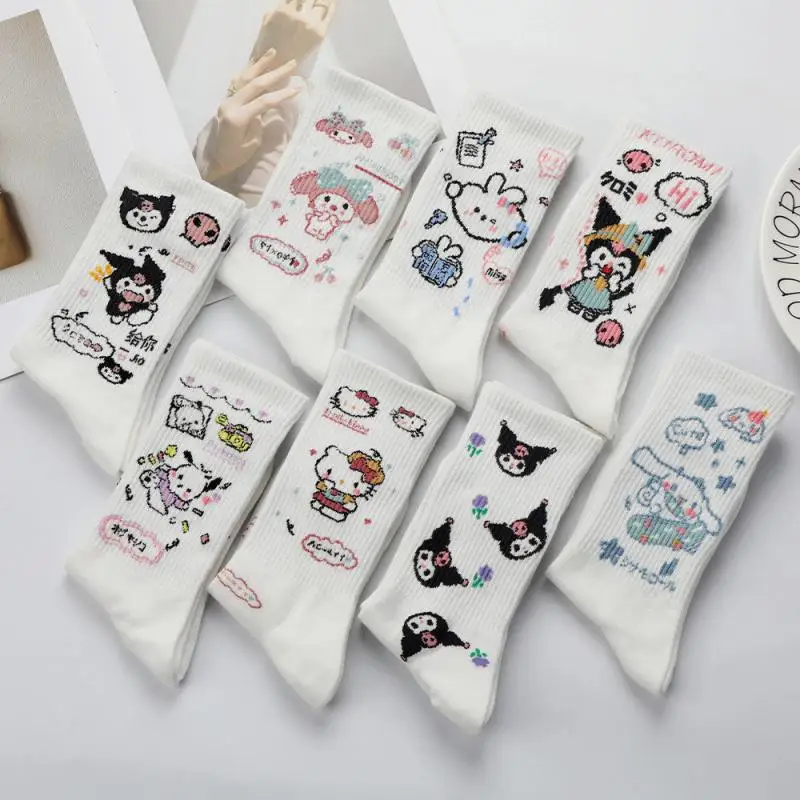 

Sanrio Kawaii Kuromi аниме Hello Kitty высокие носки до середины икры чулки милые Мультяшные удобные белые чулки детский подарок