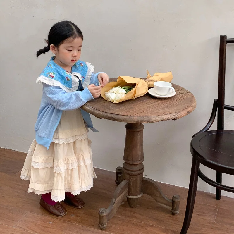 

2022 Spring New Girls Beige Long Skirts Korean Style Children Clothes Baby Girl Skirt Cute Cotton Toddlers Kids Lace Clothing