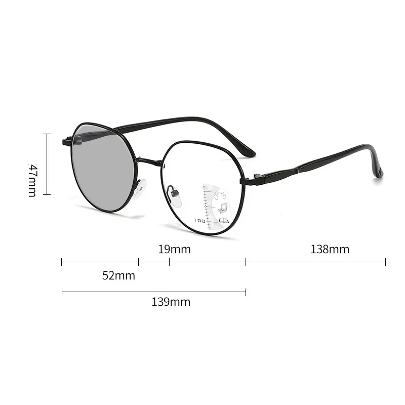 Luxury Photochromic Multifocal Reading Glasses Women Antiblue Light Presbyopia Ultralight Metal Frame Near Far Sighted