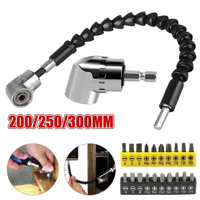 105 Degree Right Angle Drill Attachment and Flexible Angle Extension Bit Kit for Drill Screwdriver Socket Adapter Tools
