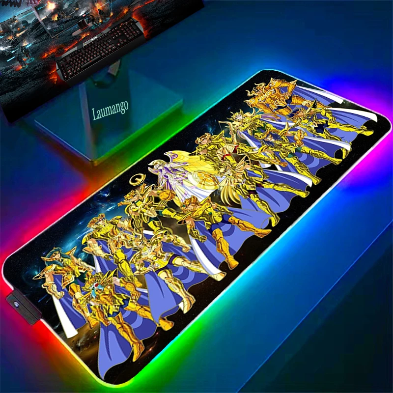 

Mouse Gaming RGB Mousepad Xxl LED Pc Gamer Accessories Saint Seiya Extended Pad Desk Mat Keyboard Large Protector Mice Keyboards