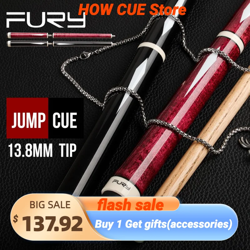 FURY JPS-1/2 Jump Cue 3 Pieces 13mm H5 Green Glass Fiber Tip Ash/Maple Shaft Smooth Grip Quick Joint Professional Jump Billiard