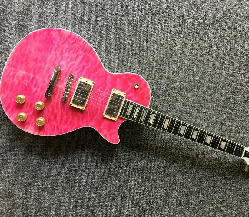 

New!!!Magic pink Color Custom LP Electric Guitar, Solid Body With quilted Top ,rosewood Fretboard,Free Shipping