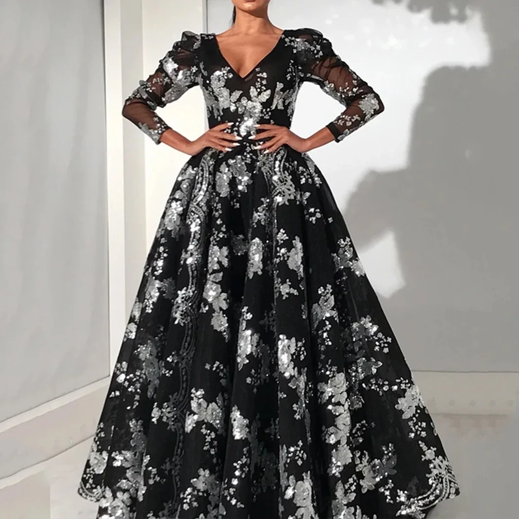 2022 new style women's evening full dress fashion sexy slim long sleeve sequin full dresses for women bridesmaid dress