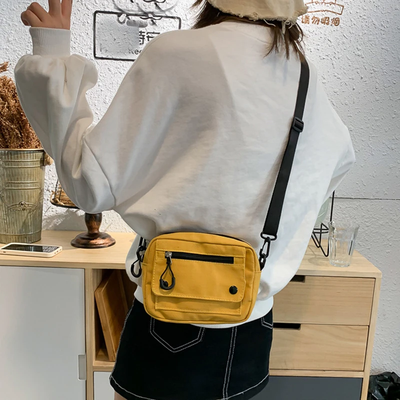 2023 Canvas Women's Crossbody Bag New Korean Shoulder Handbag Solid Color Student Phone Bag Simple Shopper Zipper Purse Bag