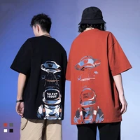streetwear mens fashion brand couple short sleeve t shirt mens 2022 spring and summer new space printing casualt shirt