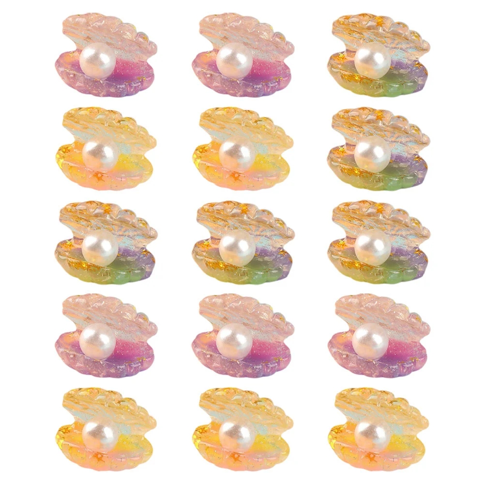 

18pcs Mini Shell Charms With Fake Pearls Resin Shell Glow In The Dark Shell Figurines Fish Tank Decor