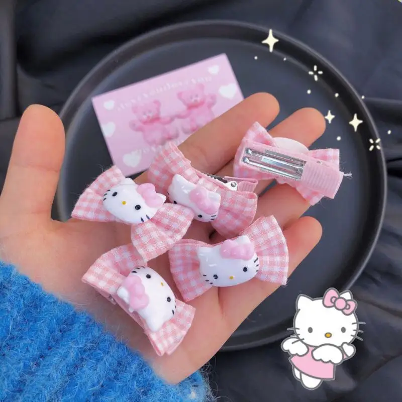 

2Pcs Kawaii Sanrio Hair Accessories Cartoon Hello Kittys Anime Pink Bow Hairpin Cute Beauty Headdress Hairclip Toys for Girls