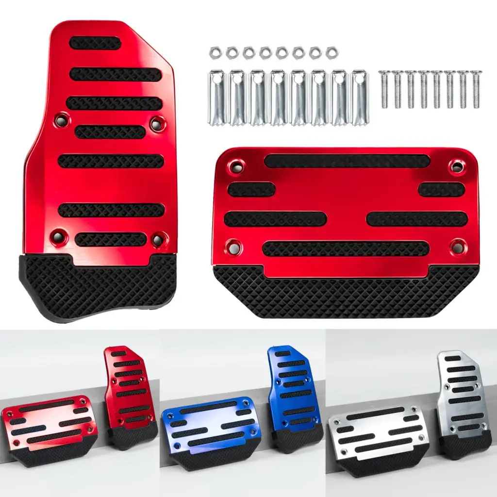 

2Pcs Universal Blue/Red/Silver Non-Slip Automatic Gas Brake Foot Pedal Pad Cover Accessories Kit Car Fuel Brake Pedal Cover Trim