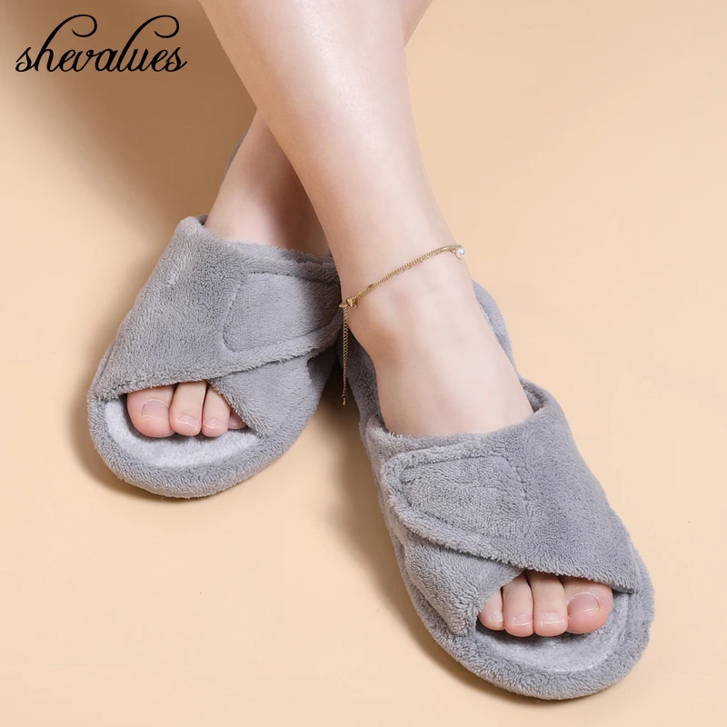 

Shevalues Casual Fuzzy Slippers Women Furry Flip Flops With Arch Support House Slippers Four Seasons Open Toe Adjustable Slides