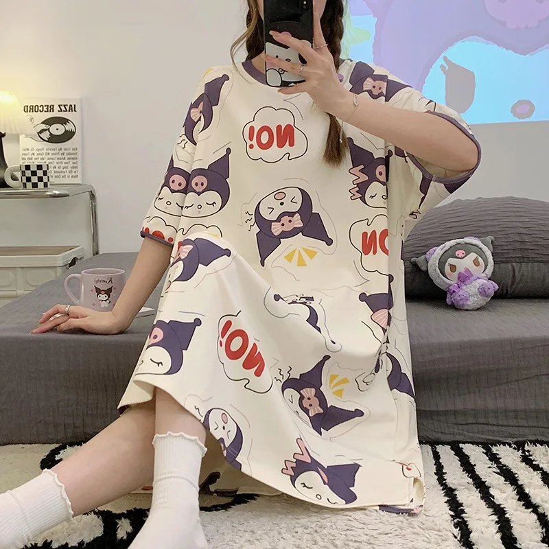 

Sanrios Kawaii Anime Pochacco Pajamas Cartoon Short-Sleeved Loungewear Female Cotton Nightgown Homewear Girls Nightdress Gift