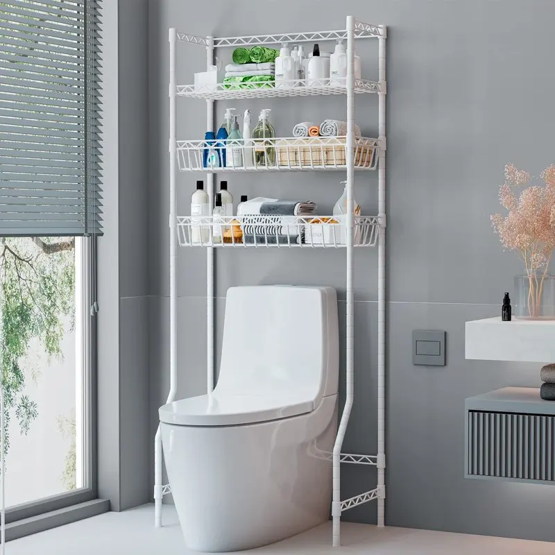 

3 Tier Over the Toilet Storage Rack Bathroom Storage Shelf Space Saver Stand Above Toilet with Adjustable Shelves and Baskets