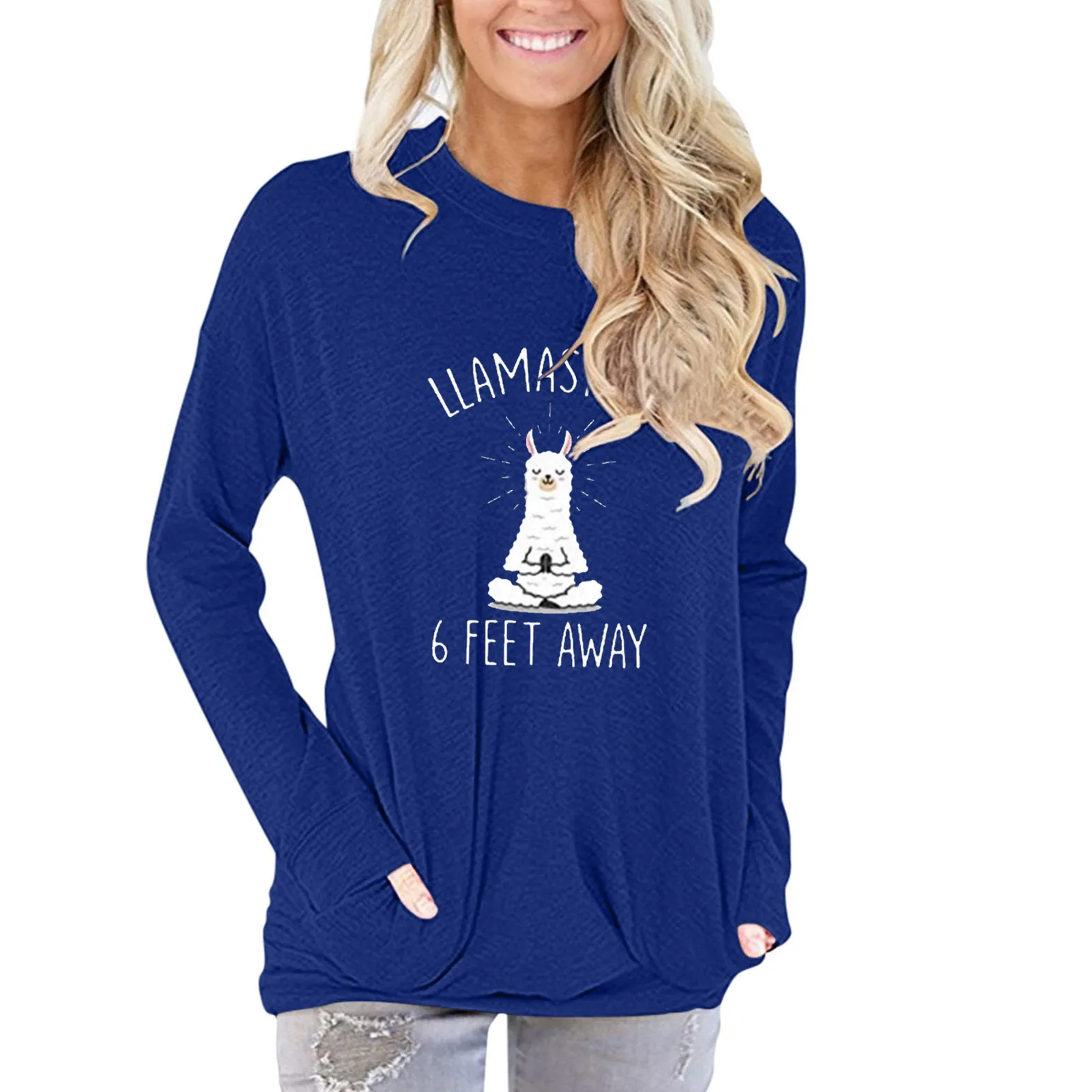 

Женская рубашка с длинным рукавом, круглым вырезом и карманами