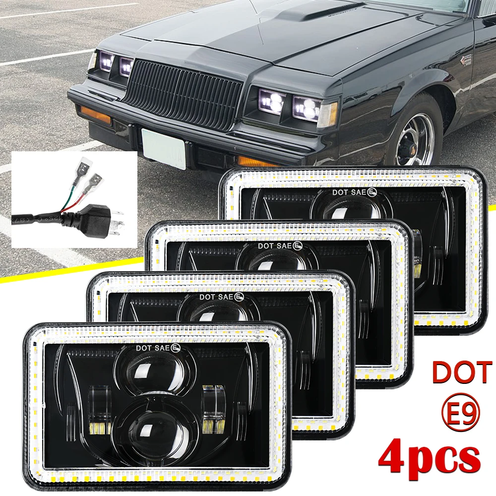 

Светодиодная Фара HAOLIDE Для Внедорожников, 4x6 Дюймов, H4, Квадратная, С Двойным Лучом, Дневные Ходовые Огни, Белый/желтый ...