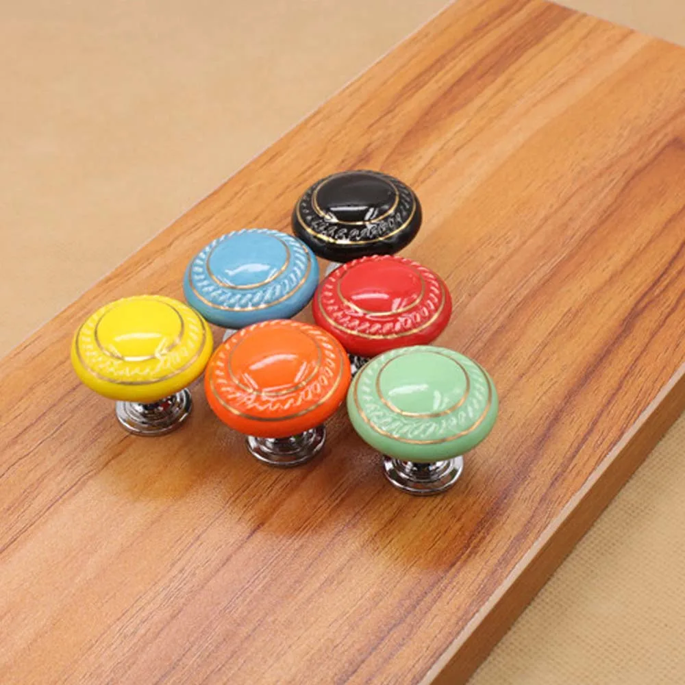 

Single-hole Ceramic Small Handle Colorful Color Modern European-style Simple Drawer Cabinet Door Children's Cartoon Handle Knobs