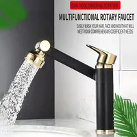 Copper Black Countertop Basin Faucet Swivel Bathroom Sink Faucet Hot and Cold Water For Bathroom Kitchen Swing Basin Washbasin