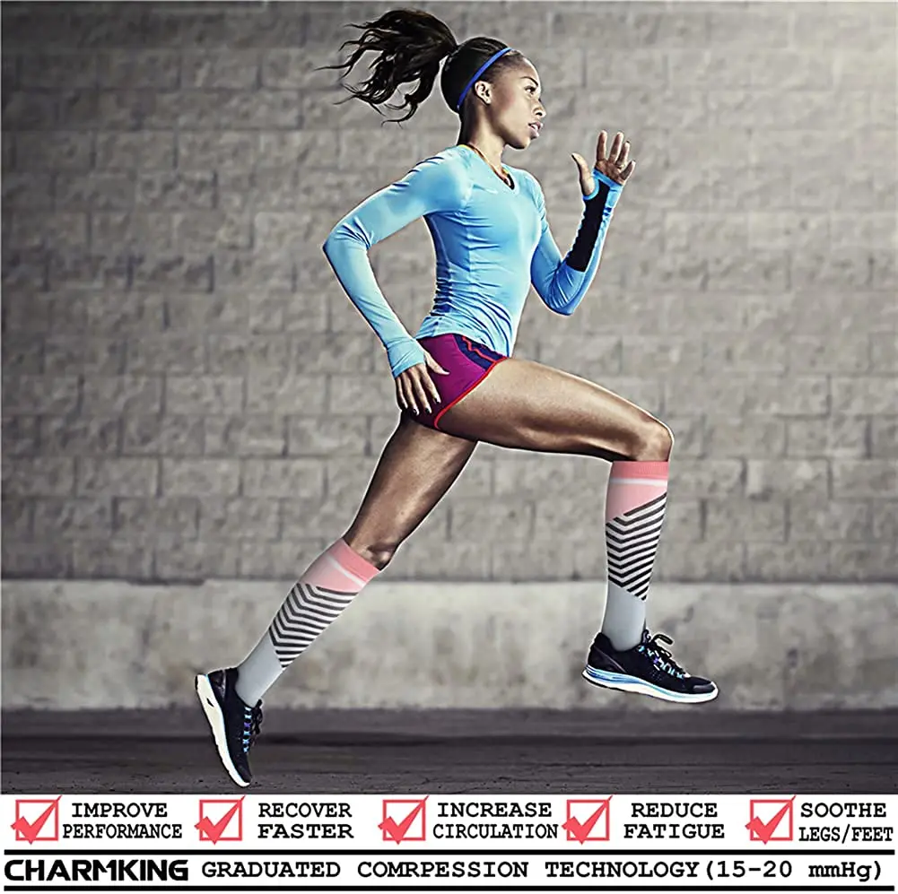 6 PairsCompression Socks Women Men Knee High 15-20 MmHg Sports Socks Edema Diabetes Varicose Veins Running Men Socks Size S/M