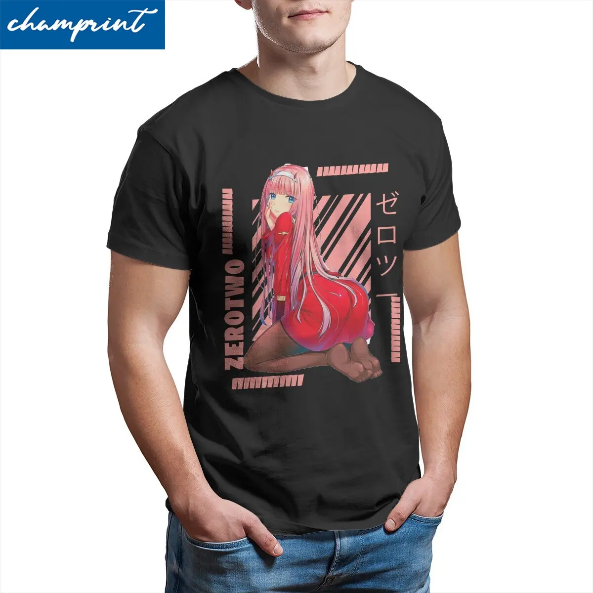 

Fashion Darling In The Franxx Kawaii Girl T-Shirts for Men O Neck Pure Cotton T Shirt Japan Anime Zero Two Tees Graphic Clothes