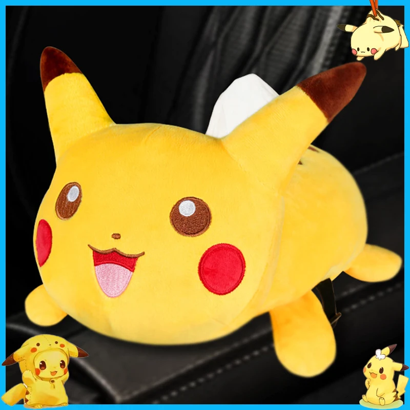 

Kawaii Pokemon Pikachu Car Plush Tissue Box Cute Cartoon Armrest Trunk Tissue Box Seat Back Hanging Tissue Bag Car Decoration