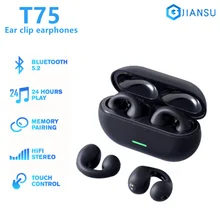TWS 블루투스 5.3 무선 골전도 헤드폰 T75 클립 이어 음악 소음 제거 헤드셋, HD 통화, 스포츠, 게임용 이어폰