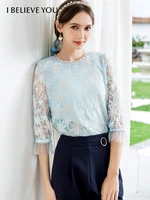 i believe you sweet lace blouse for women 2022 summer half sleeve hollow mesh shirts female clothes elegant blouses 2221054402