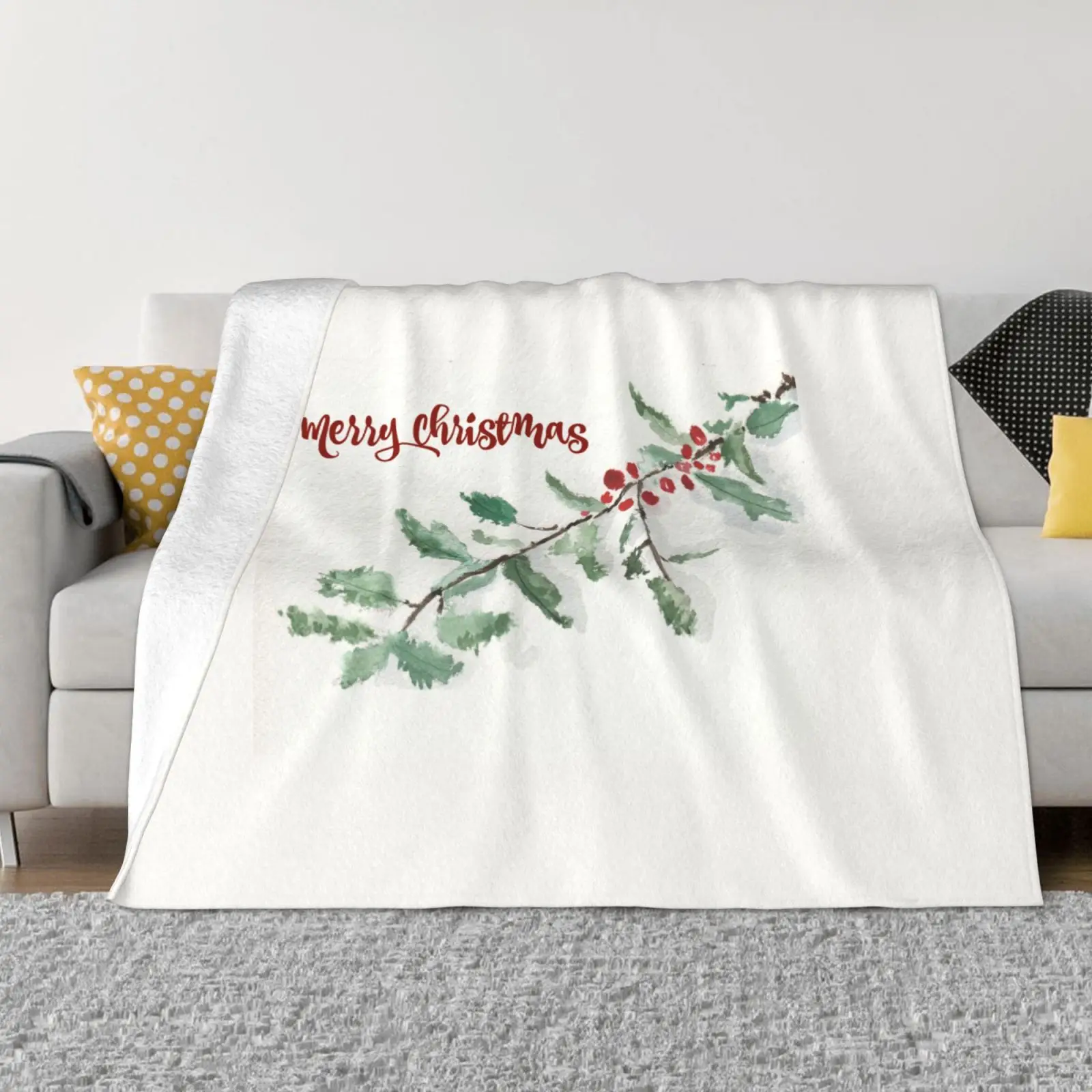 

Merry Christmas Flannel Throw Blanket Christmas Home Holiday Couch Bed Single Side Printed 80x60 Inch Vintage Plant Home