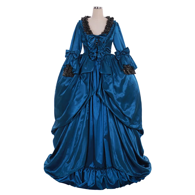 

18TH Century Colonial Marie Antoinette Dark Blue Gown Dress Rococo Blue Medieval Victorian Dress Gown Medieval Dress