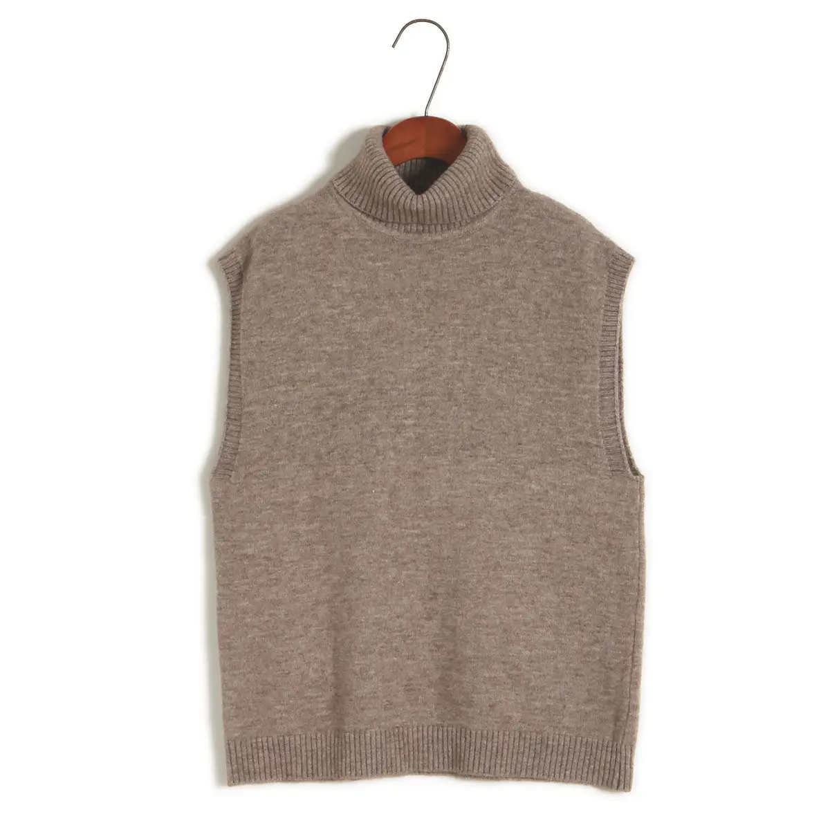

Turtle Neck Woolen Vest for Winter and Spring Vintage Solid Color High Neck Loose Sleeveless Folding Sweater Vest Autumn