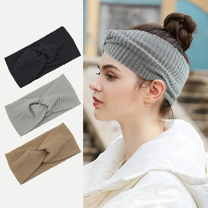 

Women Striped Ripple Cross Headbands Fashion Casual Ribbed Hairbands Ladies Solid Color knit Elastic Headwear Hair Accessories