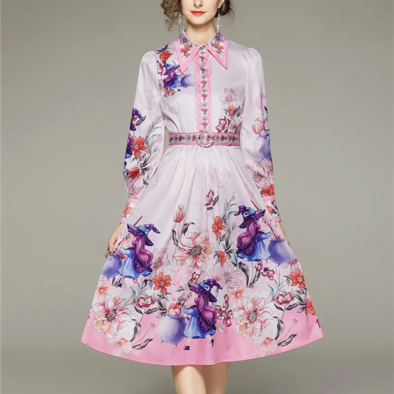 

Женское модельное платье с отложным воротником, Элегантное Длинное платье с длинным рукавом и великолепным цветочным принтом, праздничное ...