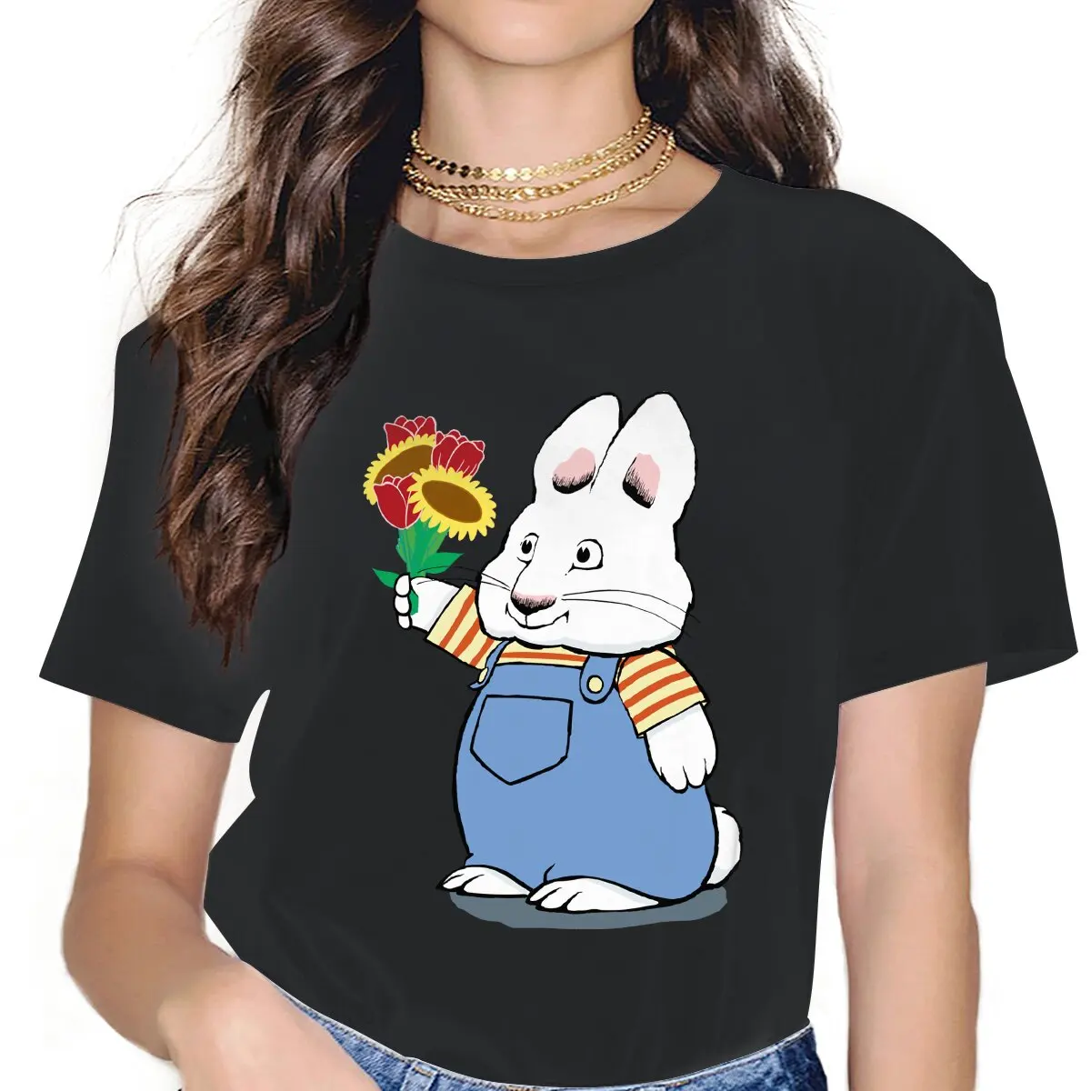 

Fashion Flowers T-Shirt Women Round Collar T Shirts Max & Ruby Rabbit Cartoon Short Sleeve Tees New Arrival Clothing
