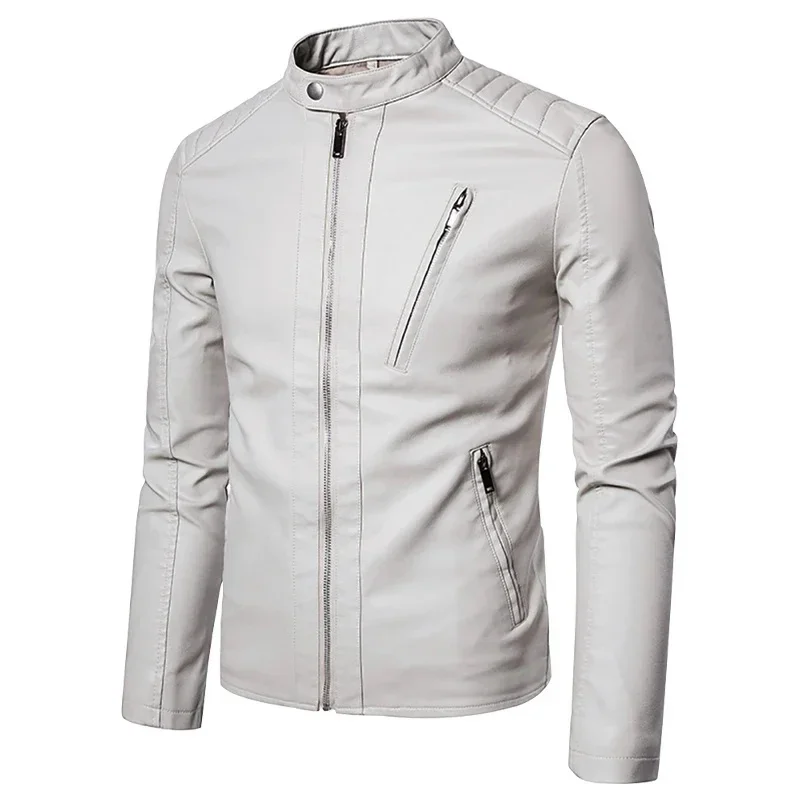

Men 2023 Faux Jacket Motorcycle Men's Jackets White Jaqueta Masculina Outwear Male PU Leather Coats 5XL mens jacket