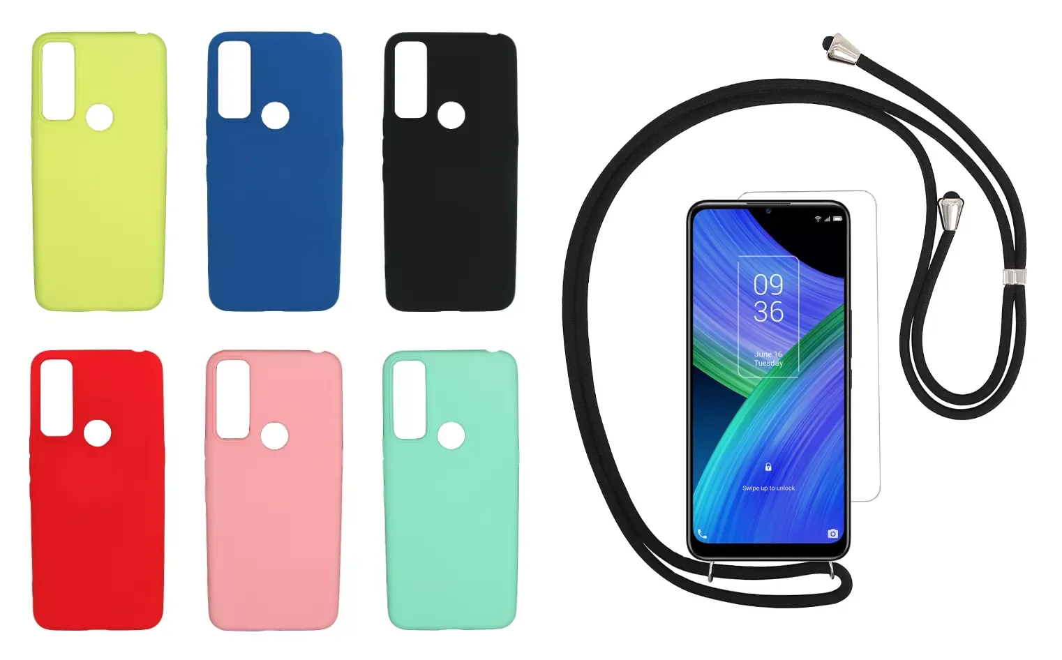 

2023NEW Cordon pendant Ultra soft silicone shell case for TCL 20R (5G) + optional Protector