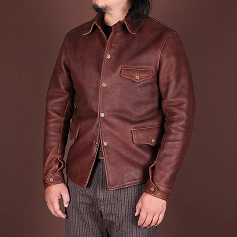 

SDH2450 Super Slim Fitting Top Quality Heavy Genuine 1.7mm US Horween Cow Leather Classic Cowhide Stylish Rider Jacket