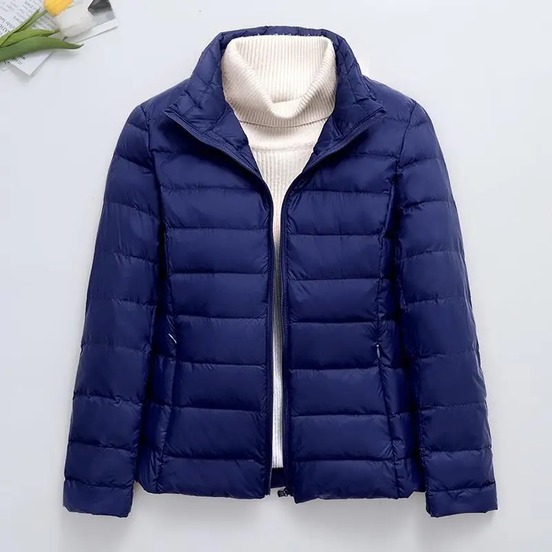 Light Down Jacket Women Short 2022 Winter Light Stand Collar White Duck Down Jacket