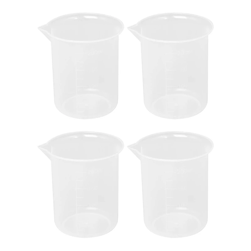 

Kitchen Lab Graduated Beaker Clear Plastic Measuring Cup Thicken With Cap Measuring Jug 200ML 4Pcs