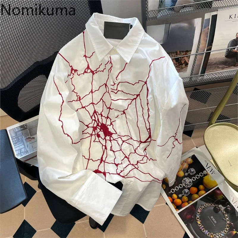 

Блузка Nomikuma Y2k для женщин, рубашка в готическом стиле, с вышивкой паутины, контрастных цветов, в стиле Харадзюку, весна-осень