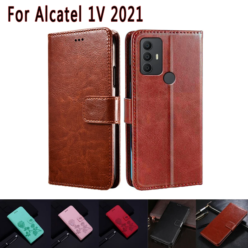 

Cover For Alcatel 1V 2021 Case Magnetic Card Flip Wallet Leather Stand Protective Hoesje Book For Alcatel 1 V 2021 Phone Case