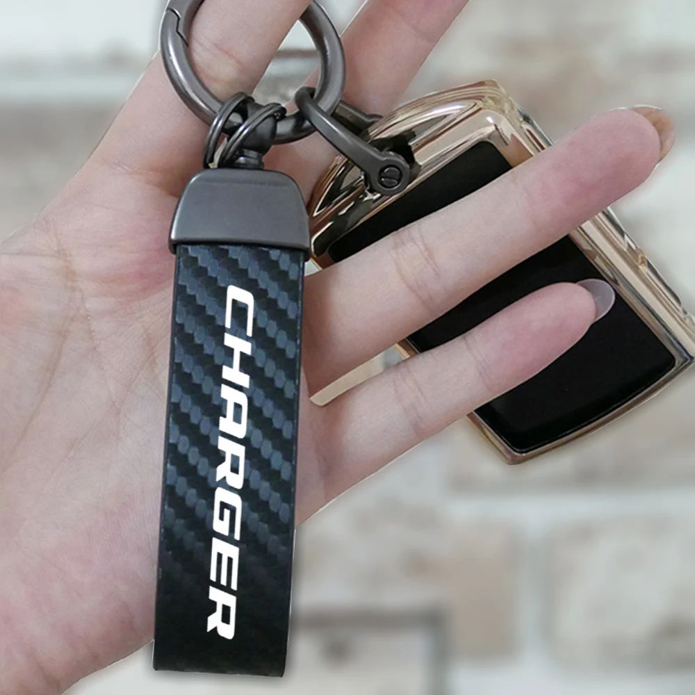

Carbon fiber Keychain Car Logo Key Ring Car Styling for Dodge CHARGER Car Key Ring Holder Jewelry Square Pattern Buckle
