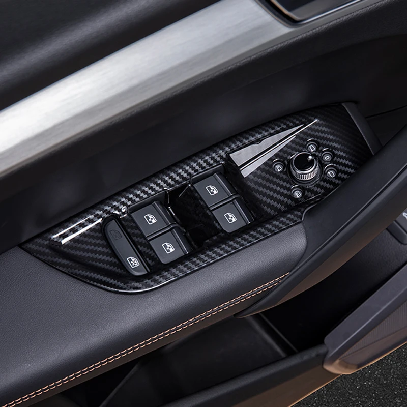

Для Audi Q5 2018 2019 2020 панель для подлокотника салона автомобиля, стекловолокно, кнопка переключения, наклейки на обложку рамы, отделка, углеродн...