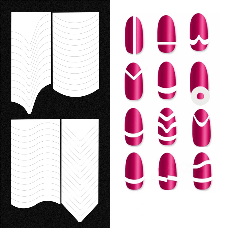 

18pcs/set Nail Art French Stickers Smile Wave Line 18 Mixed Nail Tips DIY Nail Decoration Supplies Manicure Sticker New Style