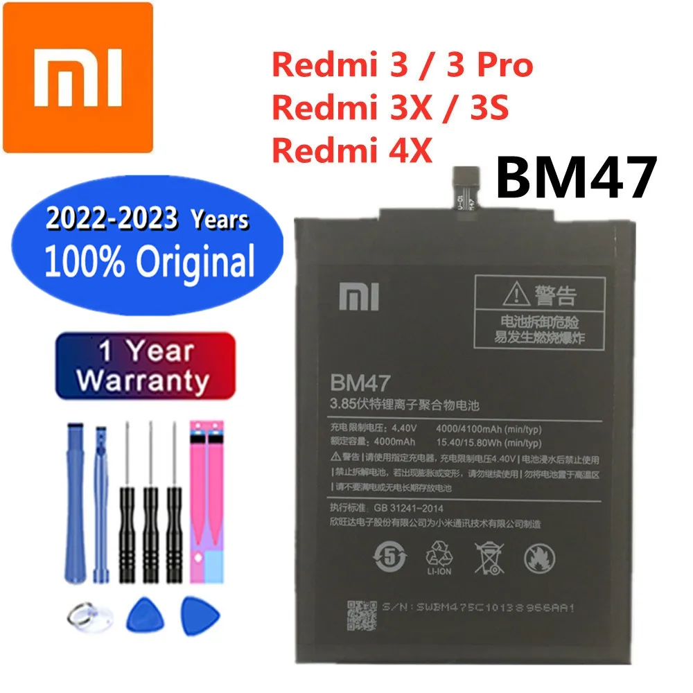 

Новый 4100mAh BM47 100% Оригинальный аккумулятор для Xiaomi Redmi 3 Pro Hongmi 3S / 3X / 4X мобильный телефон сменные батареи