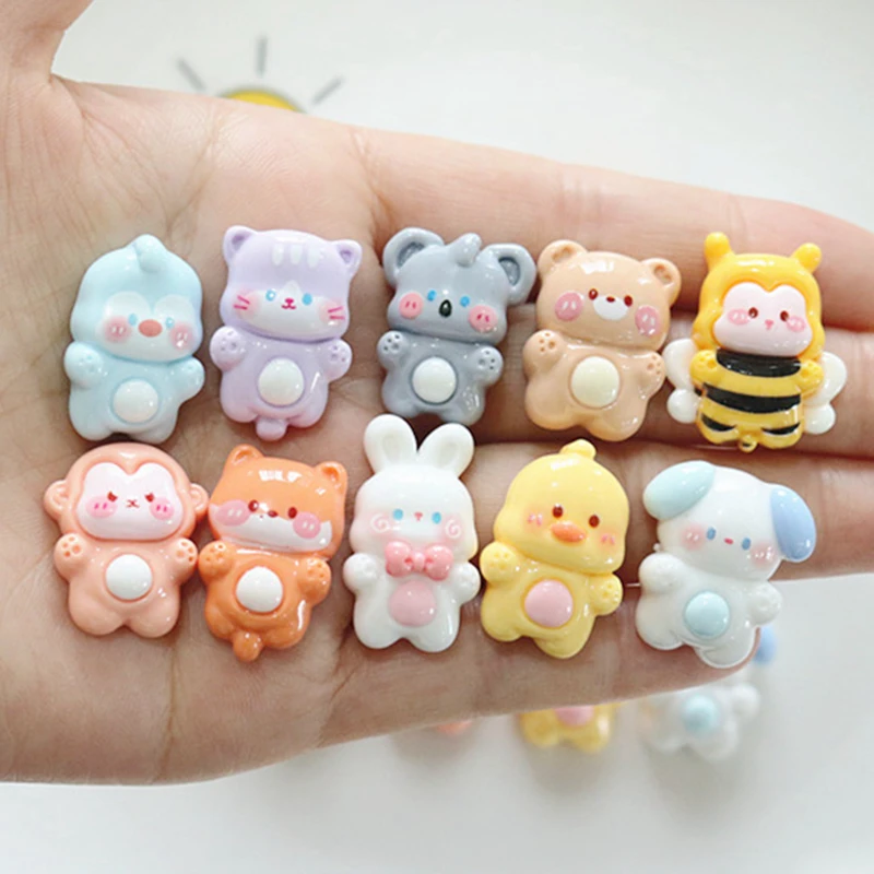 

10 Pcs New Cute Mini Cartoon Animals: Little Bear, Rabbit, Bee Series Resin Diy Fashion Jewellery Hairpin Decorate Accessories